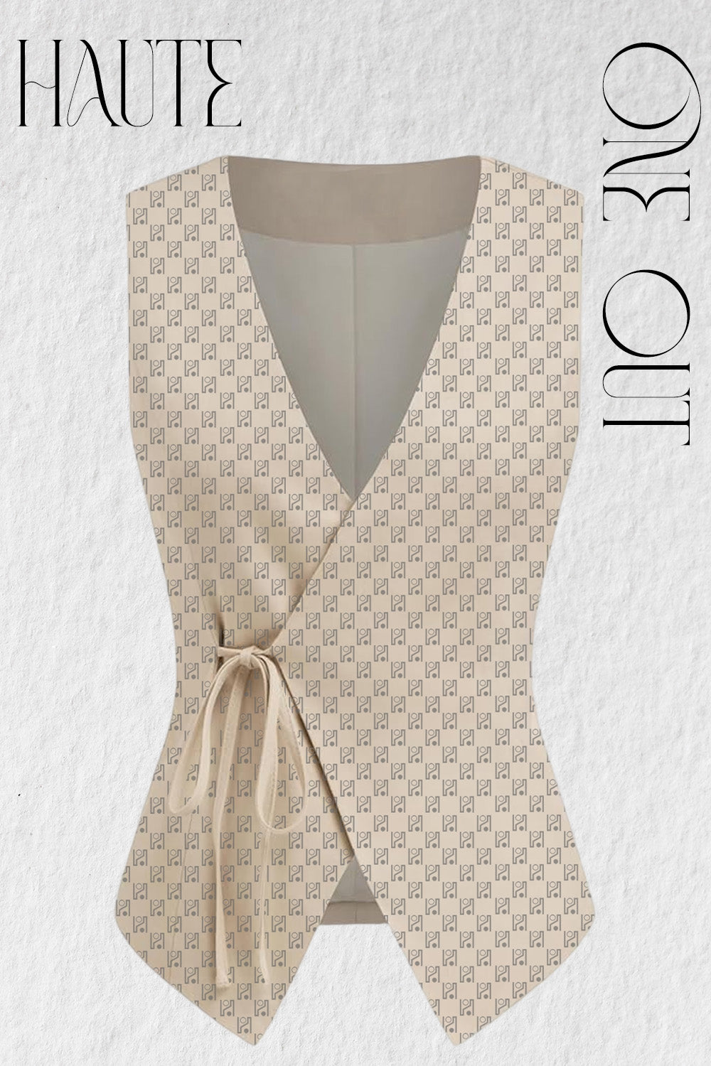 Beige Monogram Wrap Vest With Side Tie