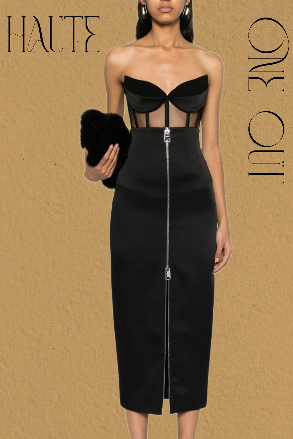 Black High-Waisted Pencil Skirt With Front Zip Detail