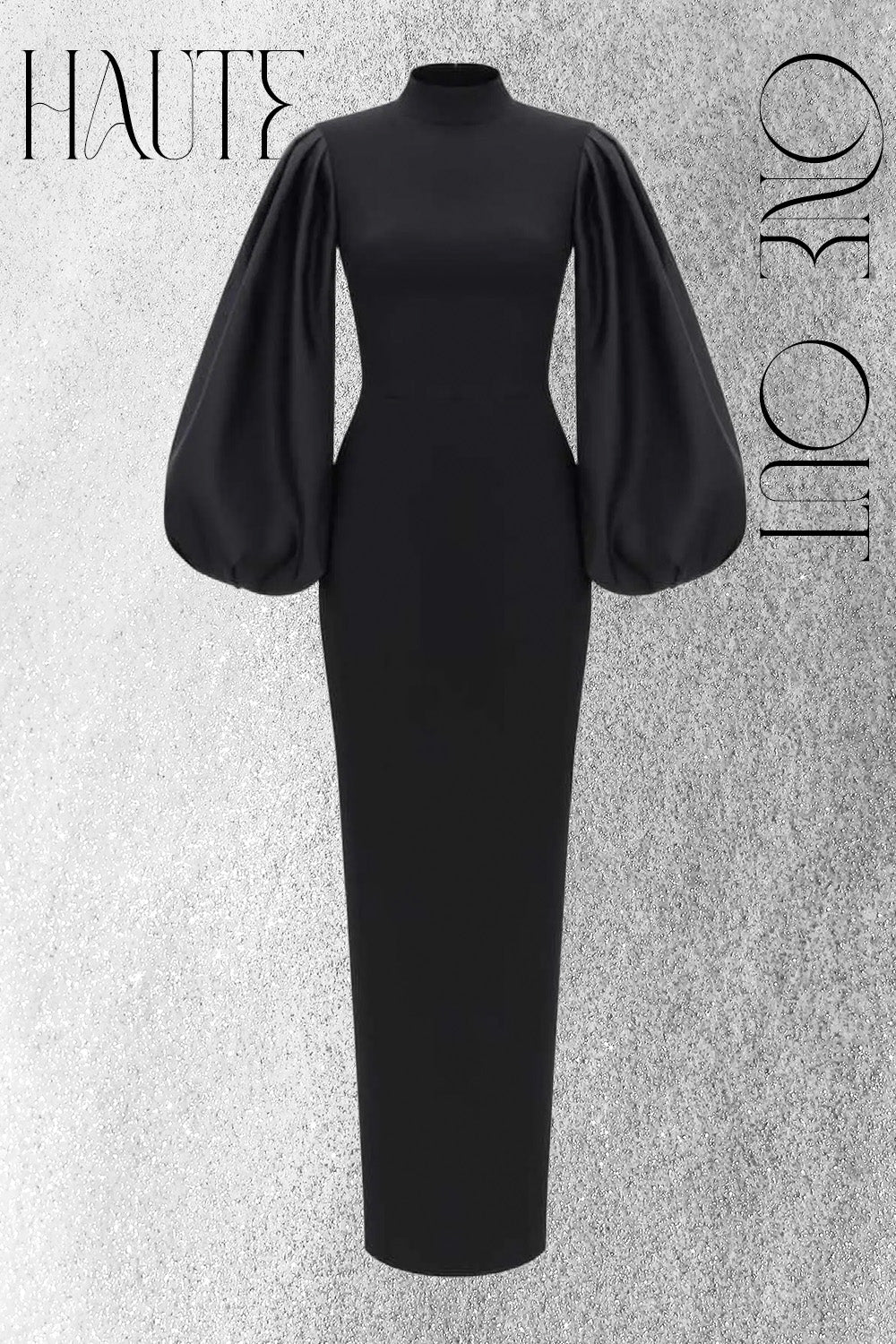 Black Satin Gown With Lace Back And Balloon Sleeves