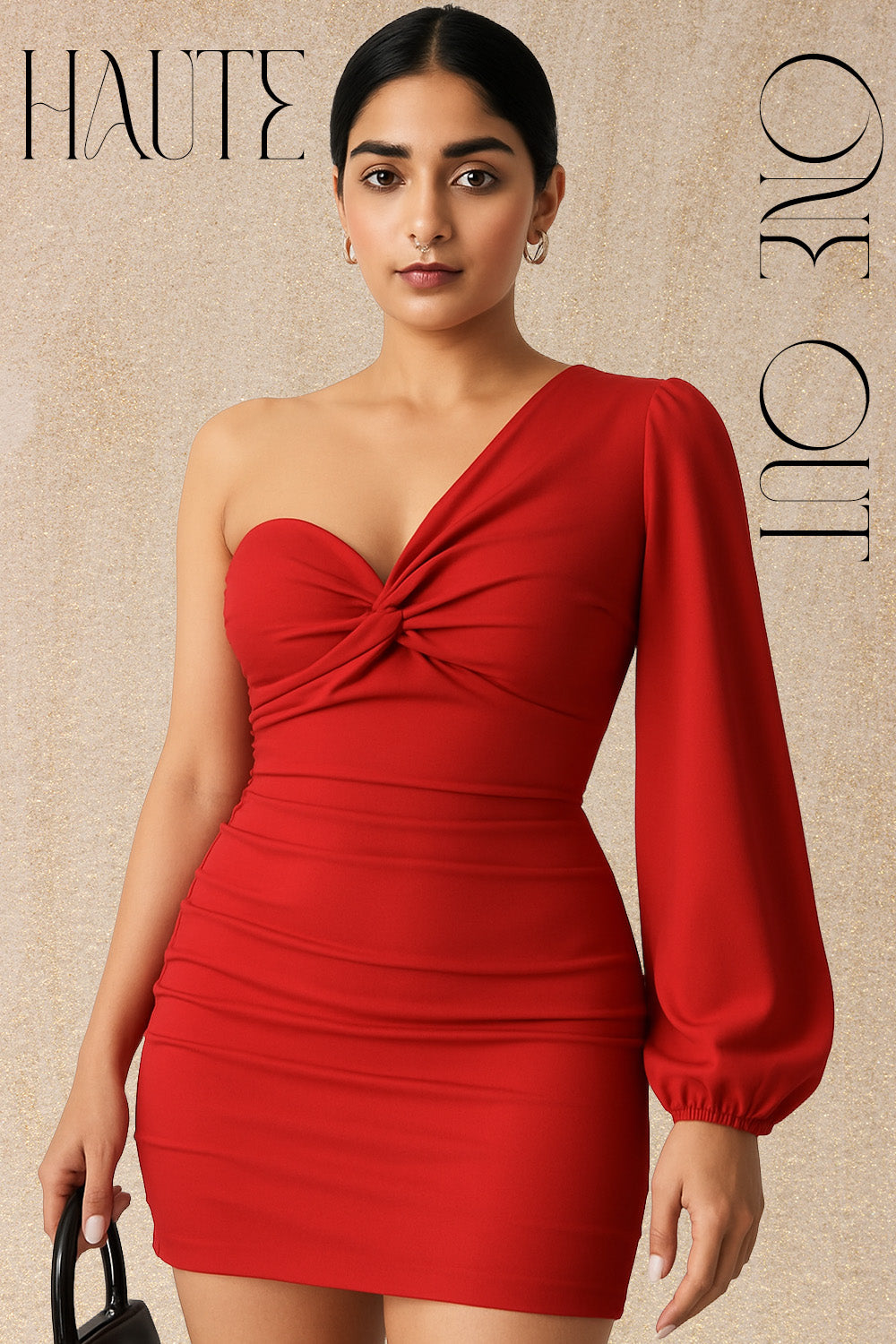 One-Shoulder Knot Detail Red Bodycon Mini Dress