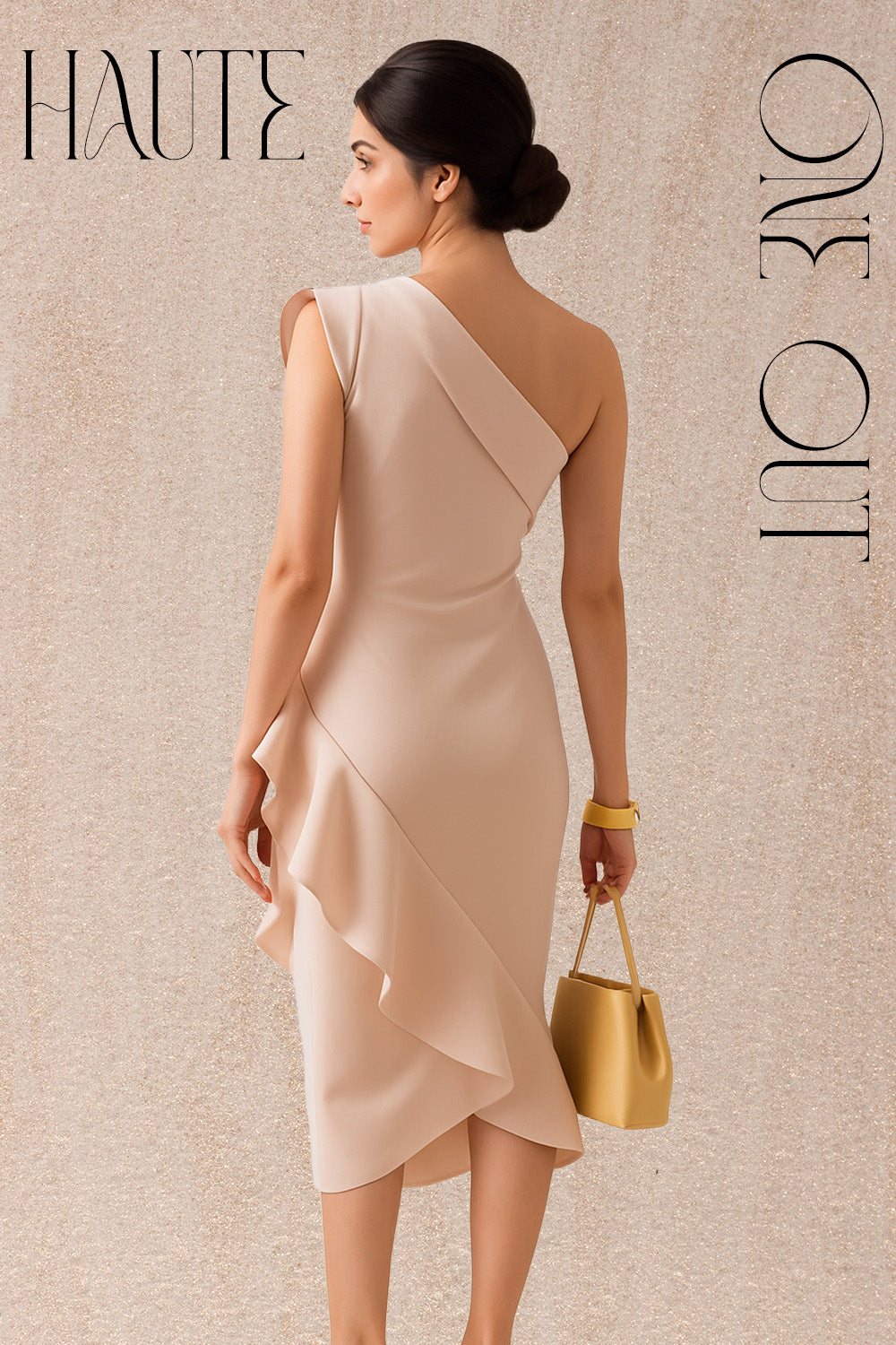Ivory Sculpted One-Shoulder Ruffle Dress