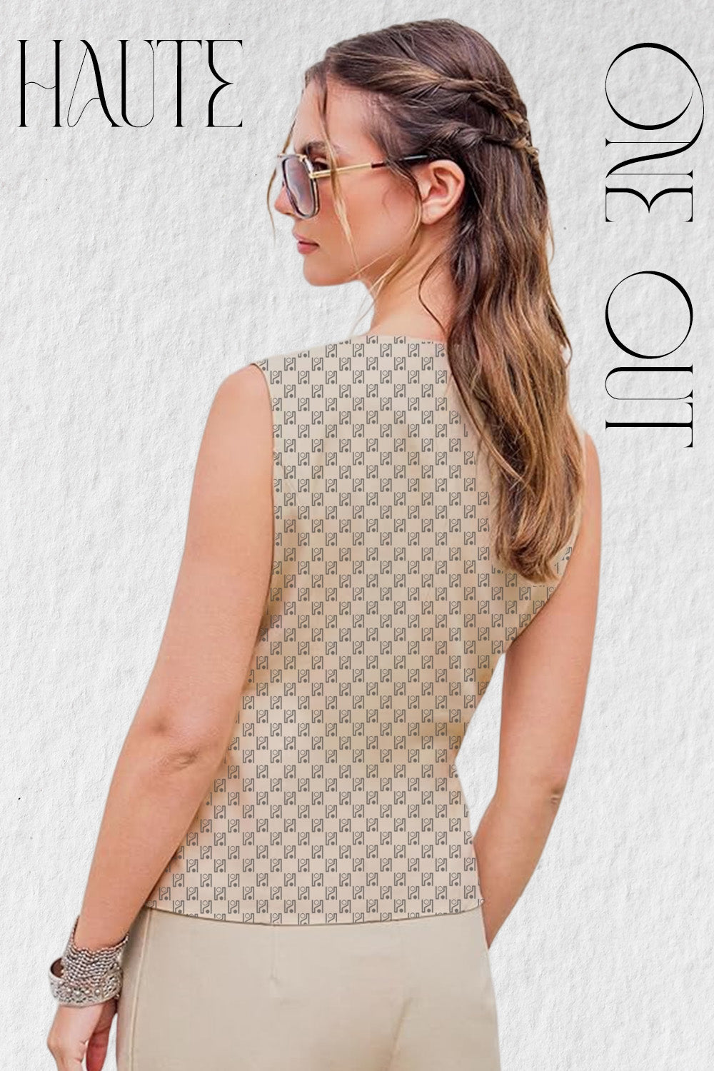 Beige Monogram Wrap Vest With Side Tie