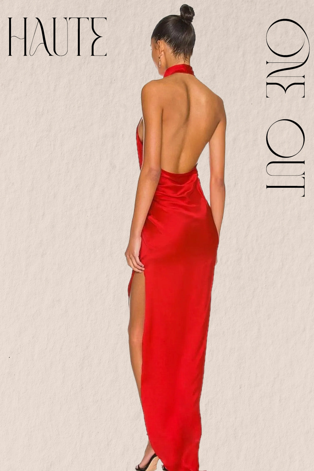 Elegant Red Halter-Neck Satin Gown
