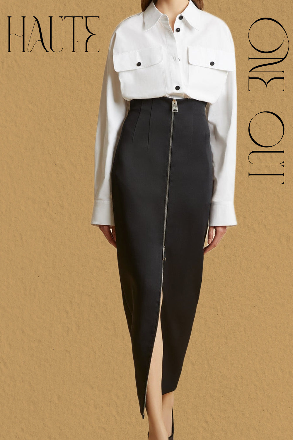 Black High-Waisted Pencil Skirt With Front Zip Detail