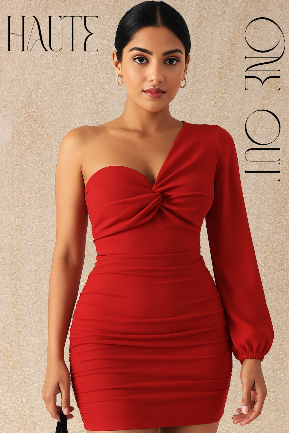 One-Shoulder Knot Detail Red Bodycon Mini Dress