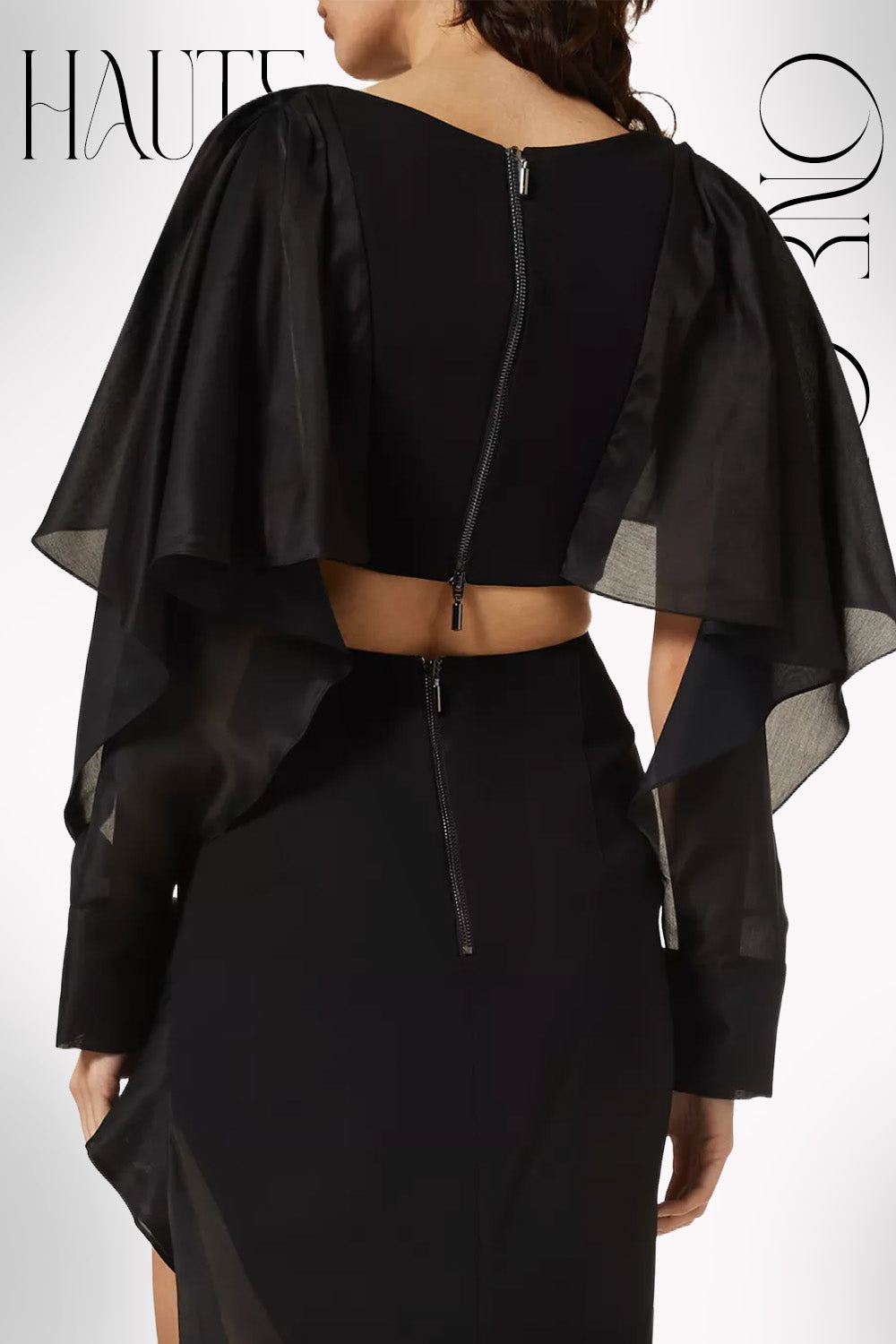 Black Cape Sleeve Crop Top And High-Low Skirt Co-ord Set