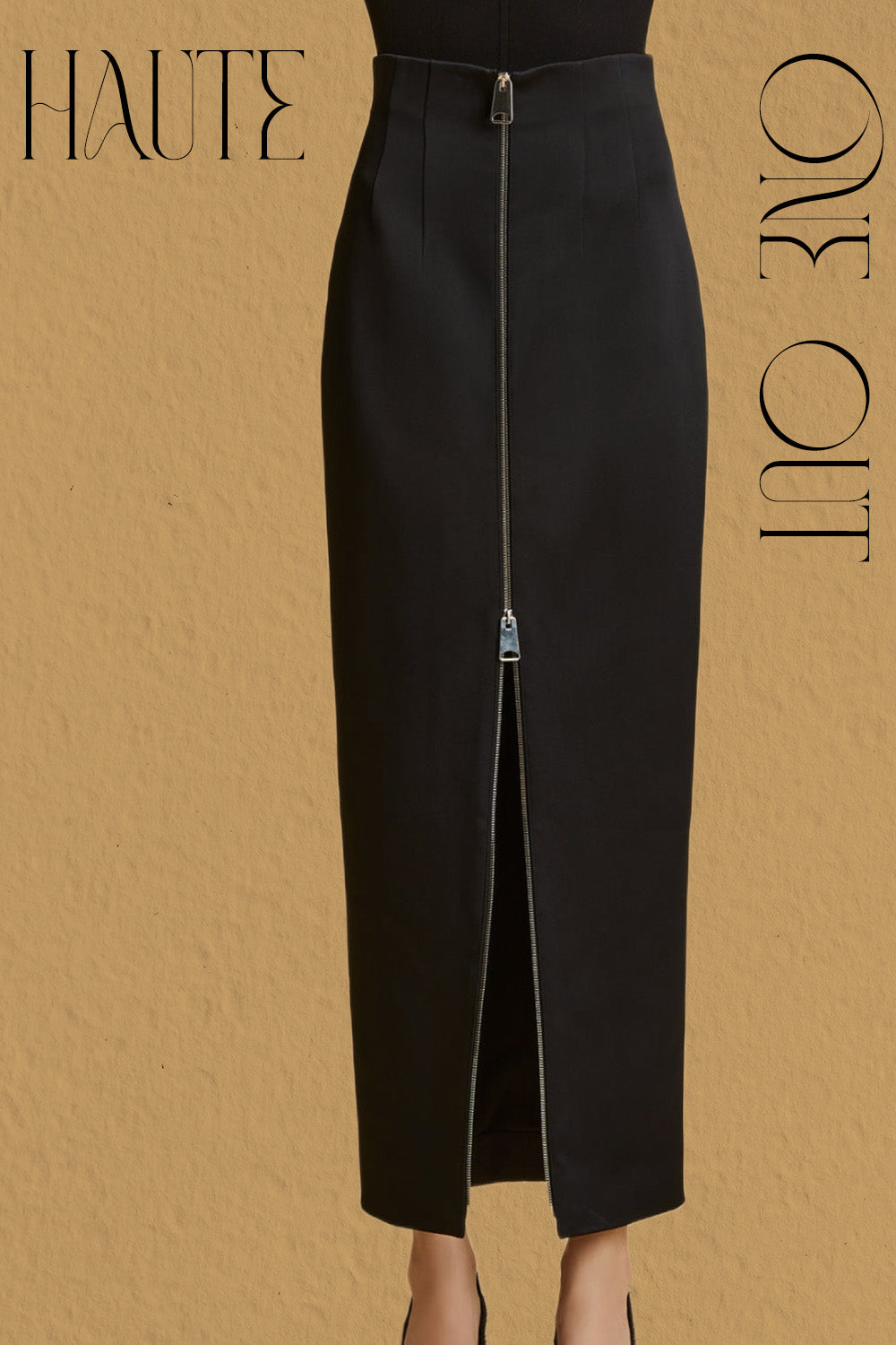 Black High-Waisted Pencil Skirt With Front Zip Detail
