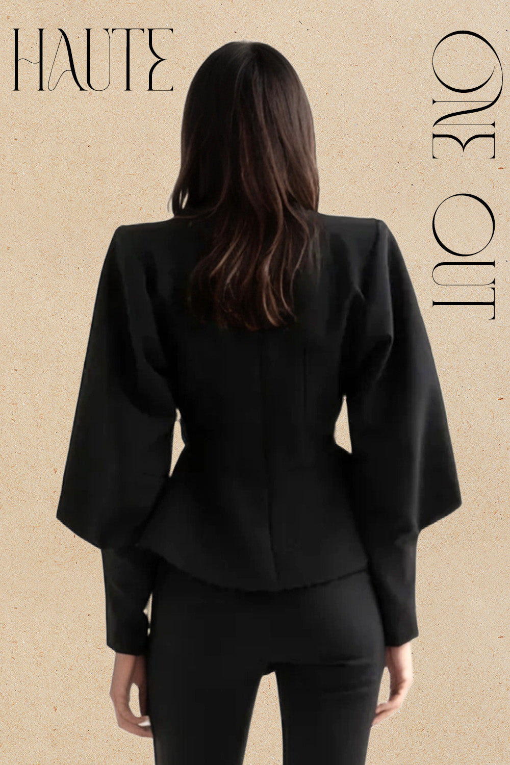 Black Draped Peplum Jacket Top With Sculpted Sleeves