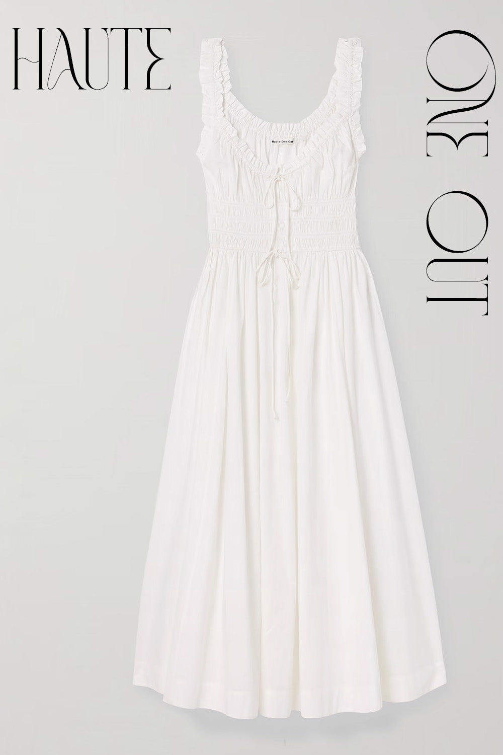 Ruffle-Strap Smocked Midi Dress – White