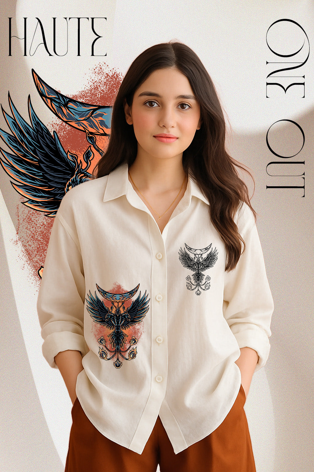 Relaxed Fit White Shirt with Both Side Print