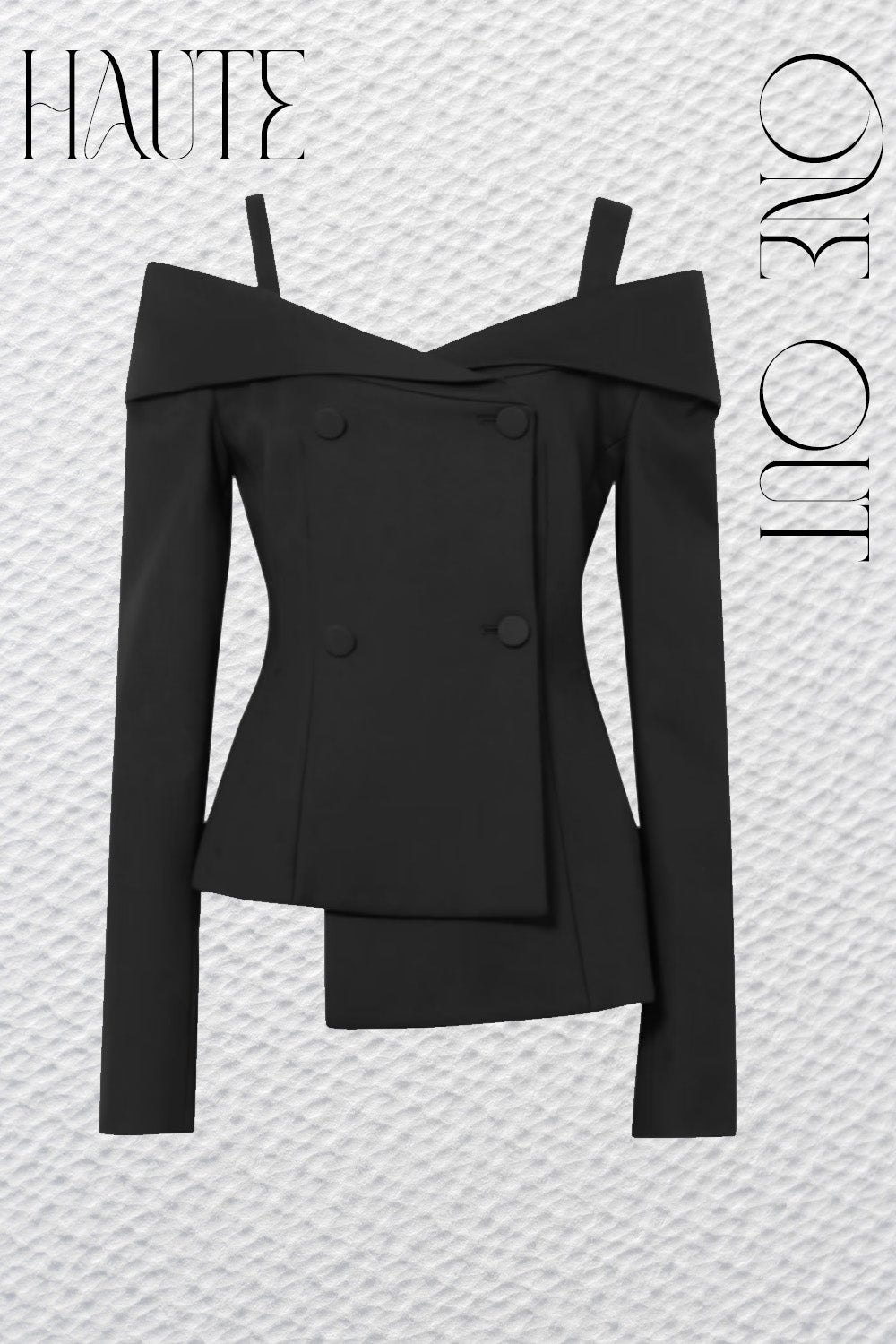 Black Off-Shoulder Structured Blazer Top With Shoulder Straps