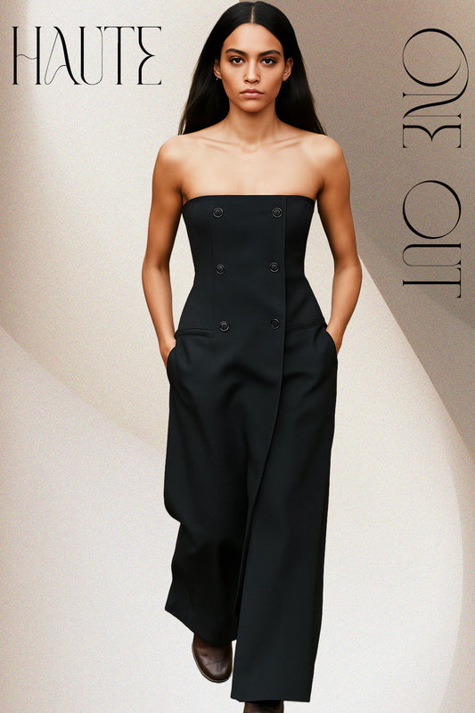 Black Strapless Double-Breasted Maxi Dress