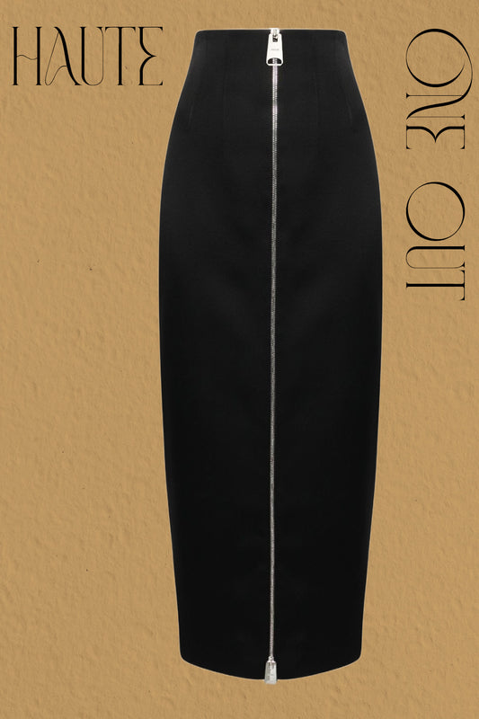 Black High-Waisted Pencil Skirt With Front Zip Detail