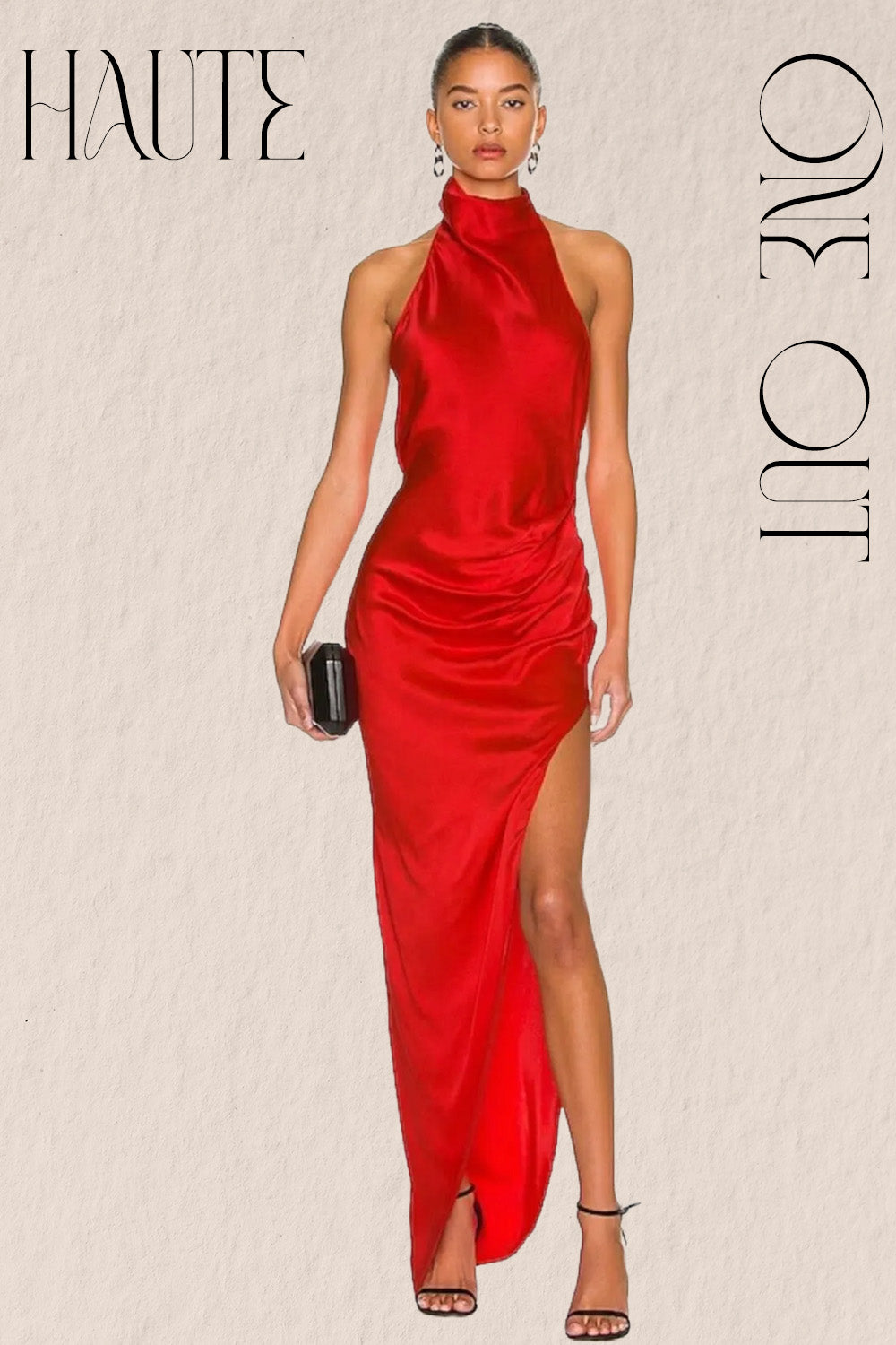 Elegant Red Halter-Neck Satin Gown