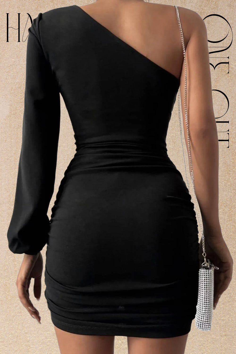 Black One-Shoulder Draped Mini Dress
