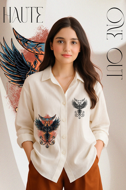 Relaxed Fit White Shirt with Both Side Print